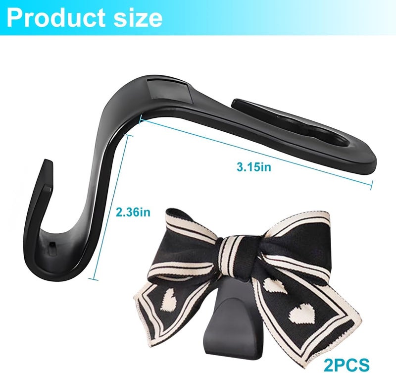 Mandark 2PCS Car Seat Headrest Hooks, Cute Bow Vehicle Hooks for Purses and Bags, Auto Purse Hook Hanger Interior Decoration Accessories, Universal for SUV, Sedan, Truck (Black Line) - Image 2